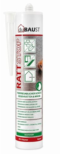 dubaust RAT24 RATTSTOP Dichtmasse 300ml, Innen/Außen, Schutz gegen Ratten Mäuse Nager, Neuartige Formel auf Pfefferminzbasis, gegen Nager aller Art, Natursteinverträglich 290ml Kartusche grau (1)