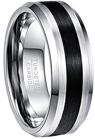 NUNCAD Men's Rings Black Mens Wedding Bands 8mm Tungsten Carbide Ring for Men Simple Band with Beveled Edges Comfort Fit Size J1/2-Z+5