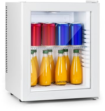 Klarstein Kühlschrank, Mini Kühlschrank mit Glastüre, für Getränke, Snacks & Kosmetik, Klein & Leise, Verstellbare Ablagen, Kleiner Skincare 12-18°C, 23L