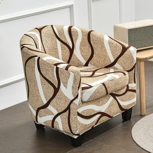 Highdi 2 Stück Sesselschoner Sesselüberwurf mit Elastisch Stretch Husse, Club Chair Schonbezug Sofabezug mit hoher Dehnung Sessel für Clubsessel Loungesessel Cocktailsessel (Braune Linien)