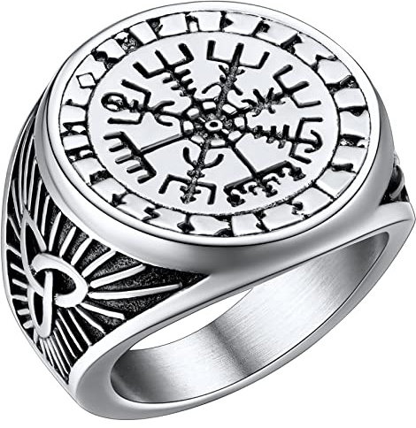 FaithHeart Anillo Vegvisir Runas Hombre Acero Inoxidable 316L Anillo Ancho Nórdica Germánica Talla 9 Joyería Vintage Amuleto Protección Odin Guerreros