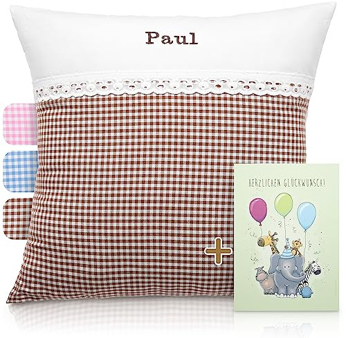 FADENZAUBER Babykissen personalisierbar mit Namen 40x40 cm für Jungs/Mädels