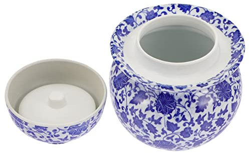 Angoily Aufbewahrung Chinesische Gurkenglas Traditionelle Wasserdichtung G?Rung Hausgemachte Pickles Kimchi Jar mit Luftschleusen Deckel Vintage Pickle Jar Canisterstil 2 Einmachglas