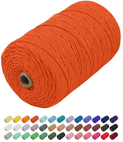 Uiopa Hilo Macrame 3mm x 200m, Cuerda Macrame Gruesa Cuerda de Algodon Natural, Cordel Colores Hilo de Algodón para Manualidades, Macrame Pared, Cortinas, Colgar Plantas, Colgar Fotos (Naranja)