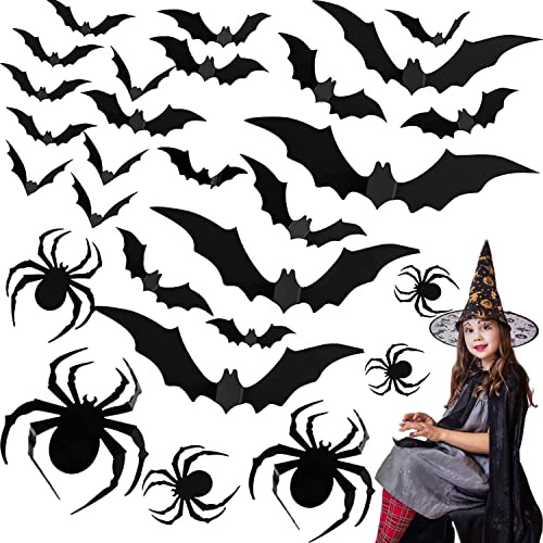 Taeku 3D Fledermaus Deko, 60 Stück Halloween Fledermaus Spinne Dekoration Realistische Fledermaus DIY Halloween Deko Set für Haus Wand Fensterdeko (48 F + 12 S)