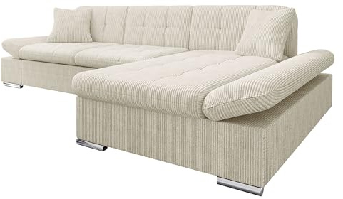 Mirjan24 Ecksofa Malwi Cord mit Regulierbare Armlehnen, L-Form Sofa mit Schlaffunktion und Bettkasten, Design Eckcouch, Wohnlandschaft, Couch (Poso 100, Seite: Rechts)