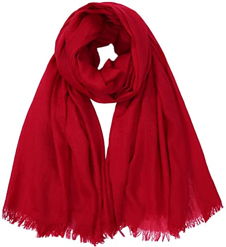 Damen Sommer Schals Baumwolle Leichte Große Lange Gaze Damenschal Eleganter Plain Tücher 75”×43”,Rot