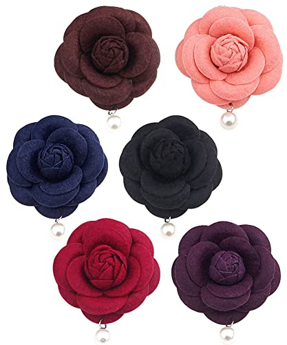 iSpchen 6 Stück Blumen Brosche für Damen Mädchen elegante Kamelien Blume Anstecknadel Vintage Perlen Ansteckblume Anstecker Corsage Pins Brosche für Hochzeits Party Corsage Kleidung Hüte