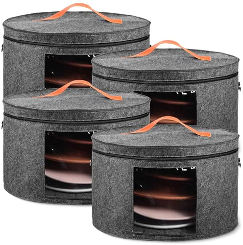 Suzile 4 Pack Large Round Foldable Hat Box for Women Storage Holds up to 6-10 Hats Cowboy Hat Box with Lid Handles Closet Cowboy Case Organizer Clothes Case for Travel Gift(Gray,Felt)
