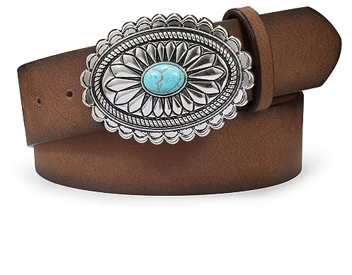 WERFORU Damen Vintage Ledergürtel Western Cowgirl Retro Türkis Landgürtel für Jeans Hosen Kleider