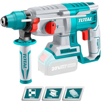 Total Tools - Martello combinato a batteria 20 V | Motore Brushless senza spazzole | Luce LED | 3 punte SDS Plus e scalpello | Capacità di foratura 26 mm | Forza d'impatto 2J | Non include batteria o