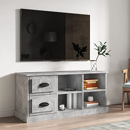 Homgoday Meuble TV en contreplaqué gris béton 102 x 35,5 x 47,5 cm, meuble pour TV, salon, salle à manger, table basse, télévision, équipement de musique, meuble bas de rangement
