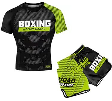 YiZYiF Kinder MMA Boxen Shorts Kompressionsshirt Set Jungen Trainingsanzug Muay Thai Sanda Boxen Training Kampf Sportbekleidung Set Grün&Schwarz_A 122-128