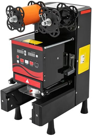 SOLOCJNL Máquina selladora de té con leche de 350 W 220 V Sellado automático para vasos de polipropileno de 90/95 mm de diámetro