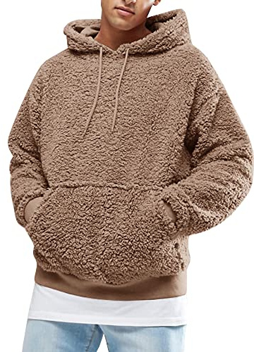 Runcati Felpa con cappuccio da uomo in pile Sherpa con cappuccio e tasca a marsupio invernale