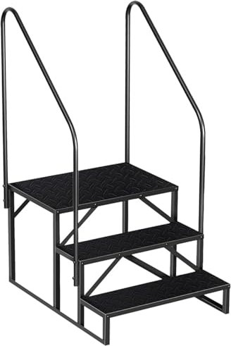 Escalera 3 peldaños con 2 Asa, Eescadote Antideslizante para Autocaravana, Estanteria Escalera Litera Caravana de Acero máx 300 kg
