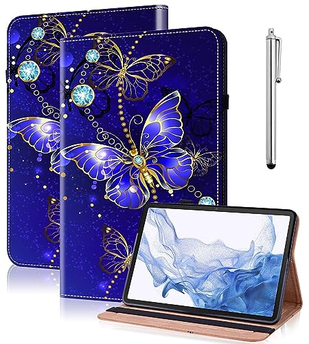 GLANDOTU Hülle für Amazon Fire HD 10 Tablet (9. und 7. Generation - 2019 und 2017) Hülle mit Stifthalter Flip Leder Schutzhülle für Kindle Fire HD 10 Hülle -Diamant Schmetterling