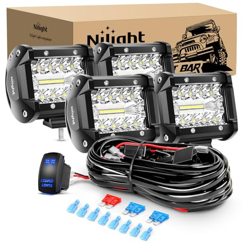 Nilight 4 LED Light Pod Blue Triple Row 2PCS 60W Flood Spot Combo Driving Fog Lights Fishing Hunting Emergency Safety Signal Deck Trailer Lights for UTV Pick-up Van Boat Tractor, 2 Years Warranty