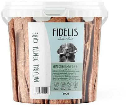 Fidelis - Bastone da masticare anatra – Snack per la cura dei denti per cani, secchio da 500 g – Cani essiccati all'aria in materie prime naturali al 100% – Delicatezza per cani come snack per