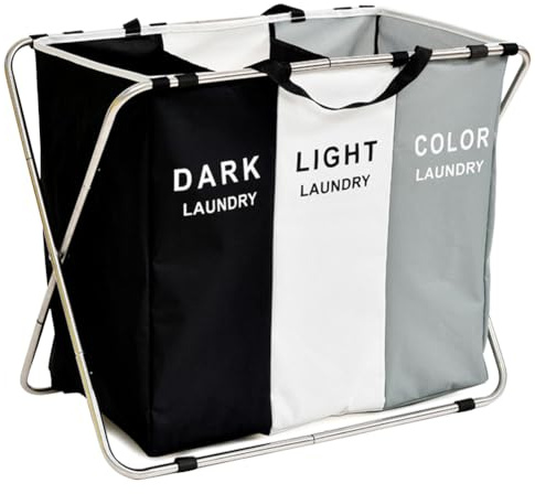 Yontree Grand Panier à Linge Pliable 3 Compartiments avec poignée pour Salle de Bain, Chambre à Coucher, Maison
