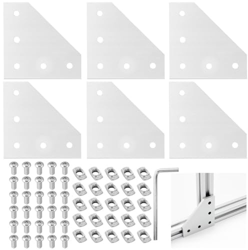 Piastra di Collegamento, 6PCS Forma di L Profilo Alluminio, Staffa Angolare Sagomata, con 30 pezzi di Dadi M5+30 pezzi di Bulloni M5*8, per Profilo in Alluminio 2020, Telaio Dell'edificio