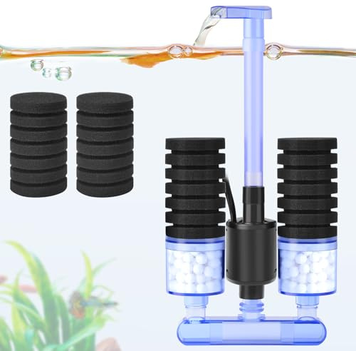 PYPABL Filtre à Éponge pour Aquarium avec Pompe à Eau, Filtre Biochimique Électrique Silencieux, avec 4 Éponges Filtrantes et des Billes en Céramique, pour des Tortues, Aquarium de 150L