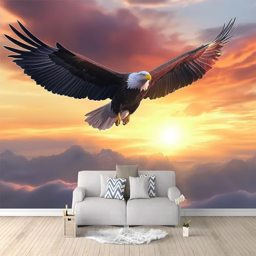 Fototapete Schlafzimmer Fliegende Adler-Sonnenuntergangslandschaft 200x140 cm 3D Druck Vliestapete, Wandtapete Wandbilder, für Wohnzimmer, Kinderzimmer, TV Hintergrund Vlies Tapete