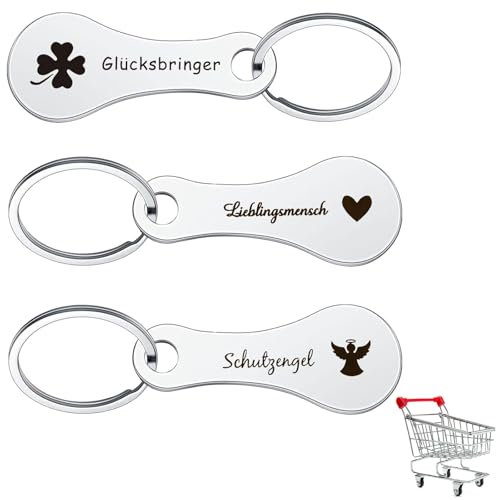 GWAWG 3 portachiavi con gettone per carrello, in acciaio inossidabile, gettoni universali per carrelli da supermercato, chiave di rilascio del carrello per la spesa, portachiavi resistente, regalo per