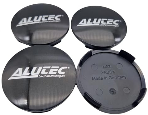 4X Alutec Nabendeckel 64mm Graphit (N32) Logo Silber (ALB) - Original Felgendeckel/Nabenkappe/Hubcap
