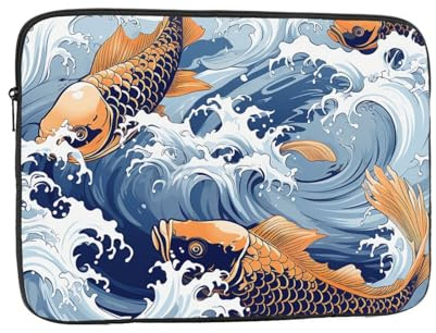 Carp with Wave Patterned Laptop Case Sleeve 17 inch Laptop Bag Shockproof Computer Carrying Cover Protective Notebook Case