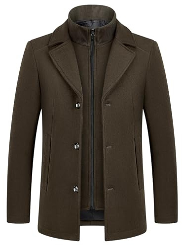 KUDMOL Abrigo de Lana para Hombre para Invierno Cálido Gabardina Clásica Parka Sobretodo Chaquetón Ajustado Business Duffle-Coats Cortavientos con Solapas, café, L