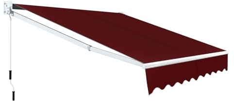 RELAX4LIFE Store Banne Manuel Rétractable avec Manivelle, Auvent Balcon en Polyester Anti-UV, Cadre en Alu, Inclinaison 40°-100°, Store Banne pour Porte, Fenêtre, Terrasse (Bordeaux,245 x 200 CM)