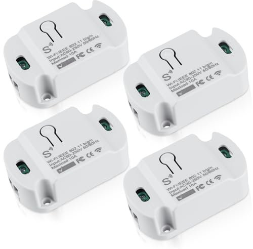 Tuya Smart Life - Modulo di interruttore della luce intelligente, 4 pezzi 10 A, senza fili, funzione relè wireless con Alexa, Google Assistant fai da te, da incasso, interruttore Wi-Fi intelligente