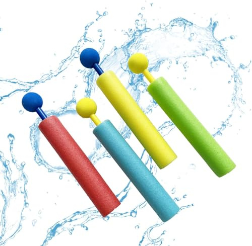 Wasserpistole Schaumstoff Kinder, Lange Wasserpistole Kinder, 4 Wasserspritzpistole Schaumstoff9-10m Reichweite, Hochpräzises Wasserkampfspielzeug für den Außenbereich für Schwimmbad, Park, Gart