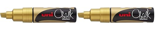 Uni-Ball Chalk PWE-8K-Pennarello con Punta a scalpello, Colore Oro, 8 mm, PWE-8K OR (Confezione da 2)