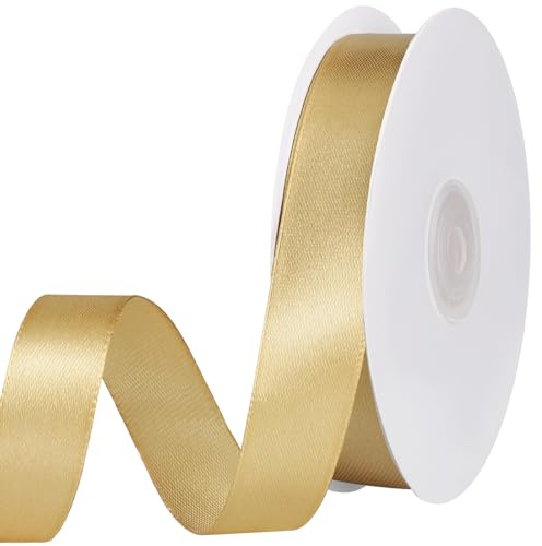 woric 20mm*50m Gold Ribbon, Gold Satin Ribbon Gift Wrapping Ribbon for Wedding Birthday Bows Crafting Cake Decoration