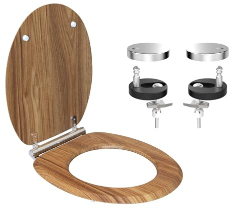 ALLBASA Abattant WC avec frein de chute,Cuvette WC très résistant à fermeture douce,Abattant WC Forme O,Lunette de Toilette Universelle (Effect Bois)