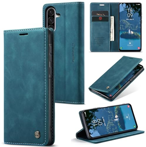 Ottcooed Cover per Samsung Galaxy A56 5G Custodia, Cover Pellicola a Libro Portafoglio in Pelle Porta Carte Protettiva Slot per Scheda Flip Case Wallet Case con Samsung Galaxy A56 5G, Blu verde