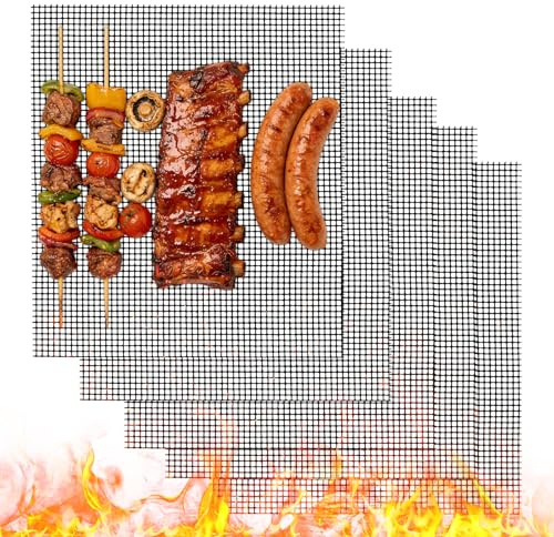 5 Stück Grillmatte für Gasgrill 40x30cm, Grillmatten, Antihaft Grillnetz | Grillgitter, wiederverwendbares Grillmatten für Holzkohle, teflon Grill Gitter für Elektrogrill Luftfritteuse BBQ(Schwarz)