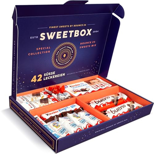 bounce24 Geschenkbox Schokolade Süßigkeiten Box mit 42 Teilen - große Naschbox, edle Präsentbox, ideal für den Kindergeburtstag, tolles Geschenk für Kinder