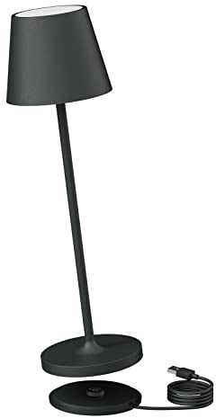K-Bright 3000 K warmweißes Licht Dimmbare LED Akku Tischleuchte Anthrazit | Akku tischlampe aus Aluminium Für Esstisch, Bartheke, Camping, Wasserdicht IP54 Designer Tischleuchte mit USB Ladestation