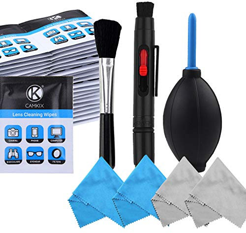 Kit di pulizia per fotocamere DSLR e obiettivi, comprende pennino pulente a punta doppia per obiettivo, flacone spray riutilizzabile, spazzola per obiettivo, pompetta, quattro panni in microfibra