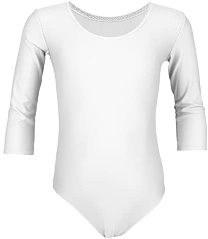 Aquarti Mädchen Body 3/4 Arm Ballett Trikot, Farbe: Weiß, Größe: 122