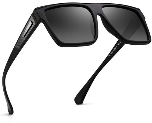 JIM HALO Occhiali da sole Grande Polarizzati retrò Uomo Donna Occhiali da guida quadrati con punta piatta (Montatura nera/Lenti grigie sfumate polarizzate)