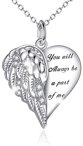 YFN Angel Wings Heart Necklace Sterling Silver Guardian Angel Wings Pendant Necklace for Women Wings Jewelry Gifts