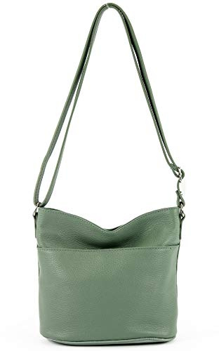 modamoda de T198 kleine Damen Leder Umhängetasche Schultertasche handmade in Italy, Farbe:Graugrün