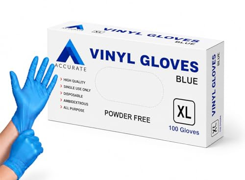 ACCURATE pack of 100 Disposable Vinyl Gloves/Powder Free/Extra Strong/multi-Purpose use Colour - Blue (EXTRA LARGE)