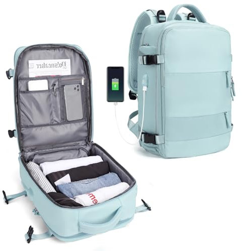 SZLX Großer Reiserucksack Damen, Handgepäck Rucksack,Wanderrucksack Wasserdichter Outdoor-Sportrucksack Lässiger Tagesrucksack Schultasche Fit 14 Zoll Laptop mit Schuhfach und Laptopfach,Weiß