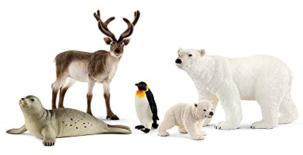 Schleich Wild Life - 5PC Arctic Animal Toy Bundle with Penguin, Reindeer, Seal, Polar Bears - Animal Figurine Starter Set for Snow Safari Imaginative Play - Educational Toys for Kids Ages 3+ | 77421