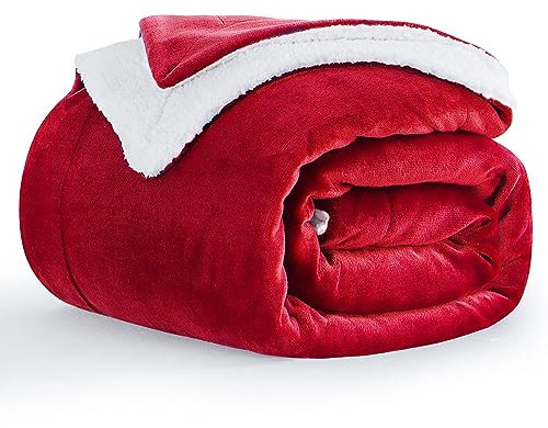 Aisbo Dicke Kuscheldecke Flauschig Rot - Extra Warme Decken für den Winter als Sofadecke Couchdecke 150x200 cm, XL Wohndecke aus hochwertige Sherpa Fleece, Soft Weich Blanket